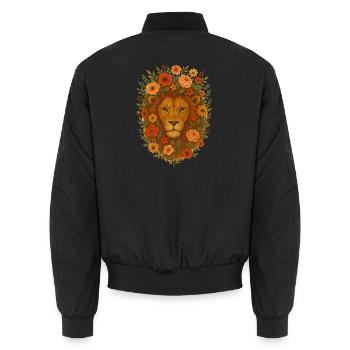 Floral Lion Amid Blossoms - Unisex Bomber Jacket - black - Back - AI Model Male 185 light (185cm)