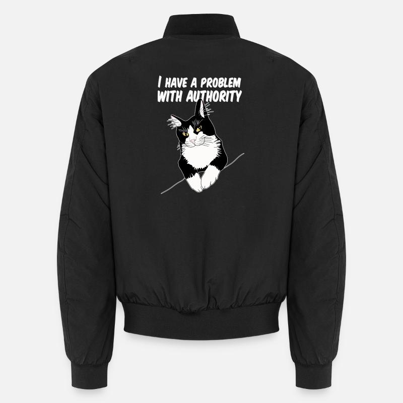 Cat Defies Authority - Unisex Bomber Jacket - black