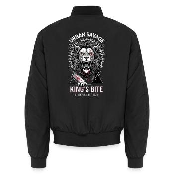 King's Bite Löwe Streetwear - Unisex Bomberjacke - Schwarz - Hinten - AI Model Male 185 light (185cm)
