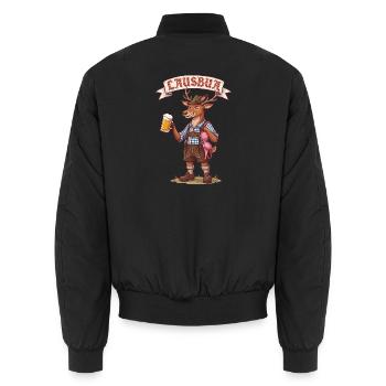 Lausbua Hirsch in Lederhosen - Unisex Bomberjacke - Schwarz - Hinten - AI Model Male 185 light (185cm)