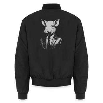 Elegantes Schwein im Anzug - Unisex Bomberjacke - Schwarz - Hinten - AI Model Male 185 light (185cm)