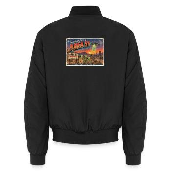 Grüße aus Area 51 – Retro-Alien-Postkarte - Unisex Bomberjacke - Schwarz - Hinten - AI Model Male 185 light (185cm)