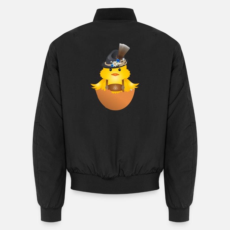 Chick with traditional hat and lederhosen in eggshell Unisex Bomber Jacket