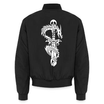The White Dragon and the Sword - Unisex Bomber Jacket - black - Back - AI Model Male 185 light (185cm)