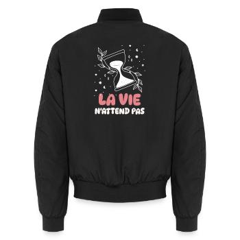 Das Leben wartet nicht - Unisex Bomberjacke - Schwarz - Hinten - AI Model Male 185 light (185cm)