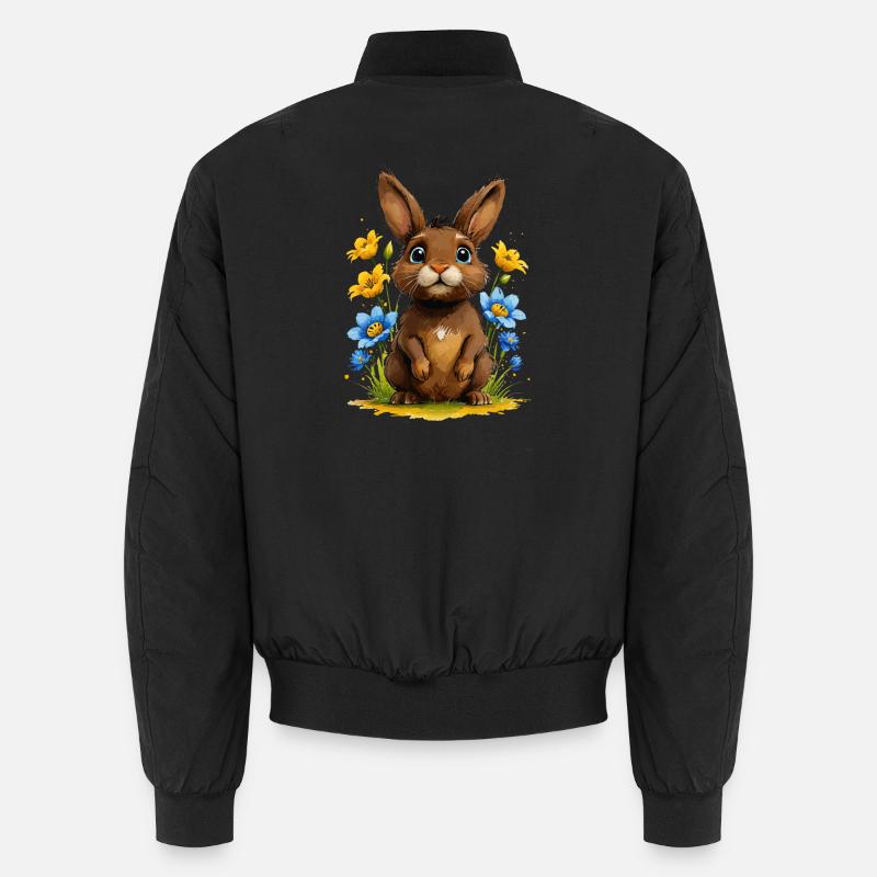 Lapin brun mignon parmi les fleurs - Bomber unisexe - noir