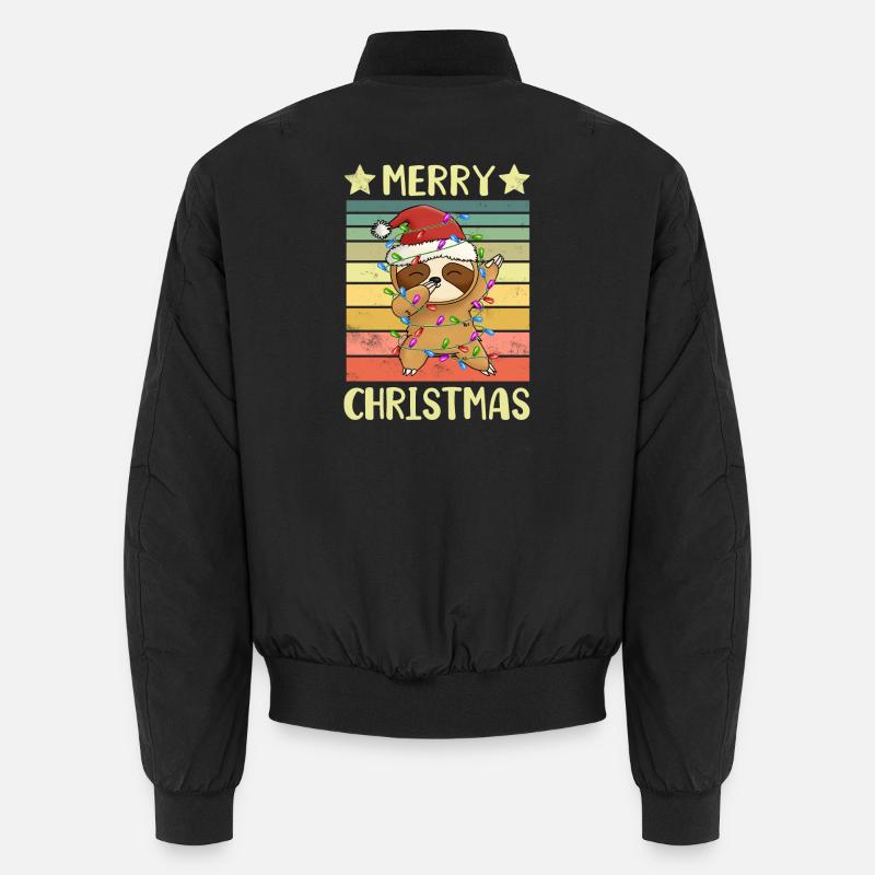 Merry Christmas Sloth - Unisex Bomber Jacket - black