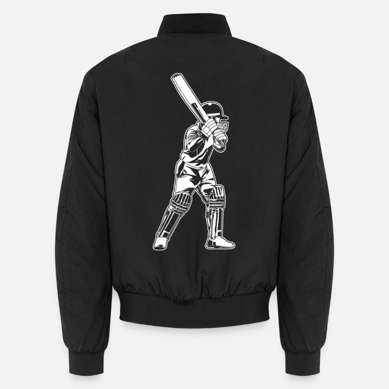 Cricket Batter Sketch - Unisex Bomber Jacket - black