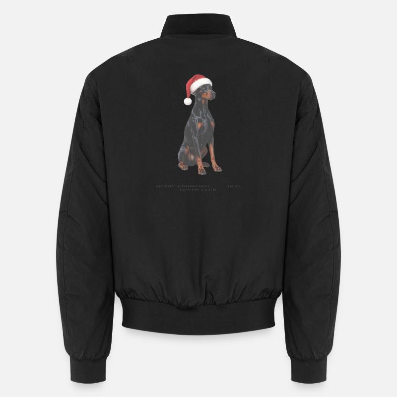 Doberman dog with Santa hat Unisex Bomber Jacket