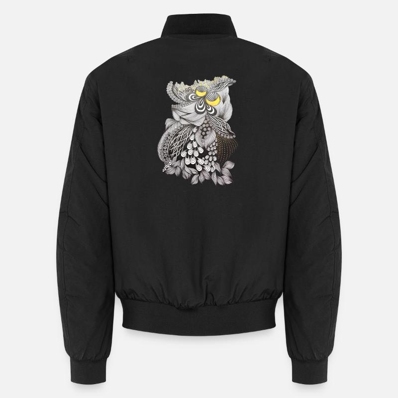 Ornamental Flower Black and White Pattern with Yellow Unisex Bomber Jacket