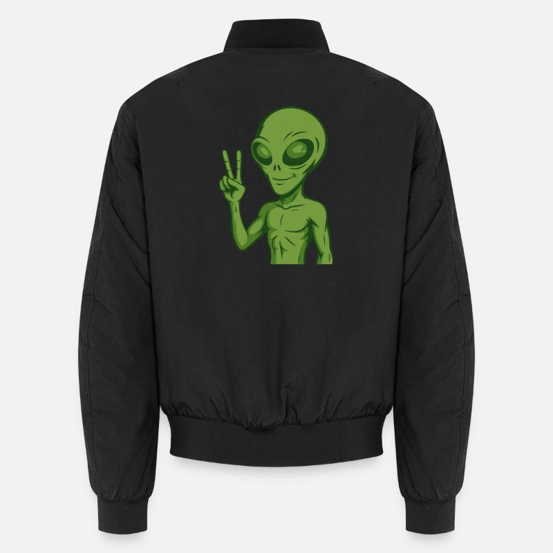 Alien Extraterrestrial Peace Peace - Unisex Bomber Jacket - black