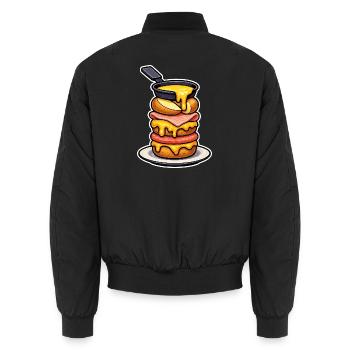 Raclette with Melting Mountain Cheese and Fondue - Unisex Bomber Jacket - black - Back - AI Model Male 185 light (185cm)
