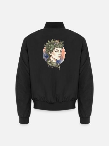 Floral-Porträt-Nymphen-Aquarell-Schönheitszauber - Unisex Bomberjacke - Schwarz