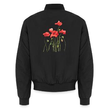 Watercolor Red Poppies - Unisex Bomber Jacket - black - Back - AI Model Male 185 light (185cm)
