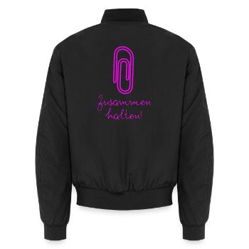 BÜROKLAMMER ZUSAMMENHALTEN, PROTEST, NIE WIEDER - Unisex Bomberjacke - Schwarz - Hinten - AI Model Male 185 light (185cm)