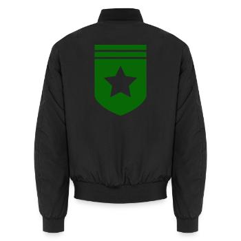 Grünes Abzeichen mit Stern - Unisex Bomberjacke - Schwarz - Hinten - AI Model Male 185 light (185cm)