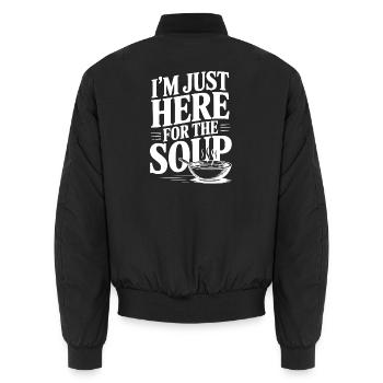 Ich bin nur wegen der Suppe hier. - Unisex Bomberjacke - Schwarz - Hinten - AI Model Male 185 light (185cm)
