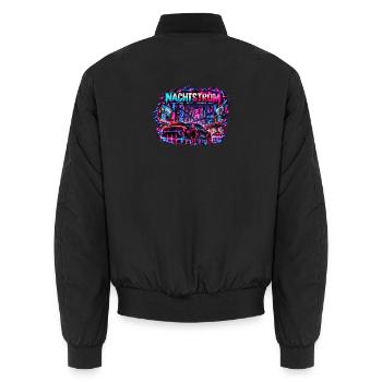 Nachtstrom Neonrenner Stadt - Unisex Bomberjacke - Schwarz - Hinten - AI Model Male 185 light (185cm)