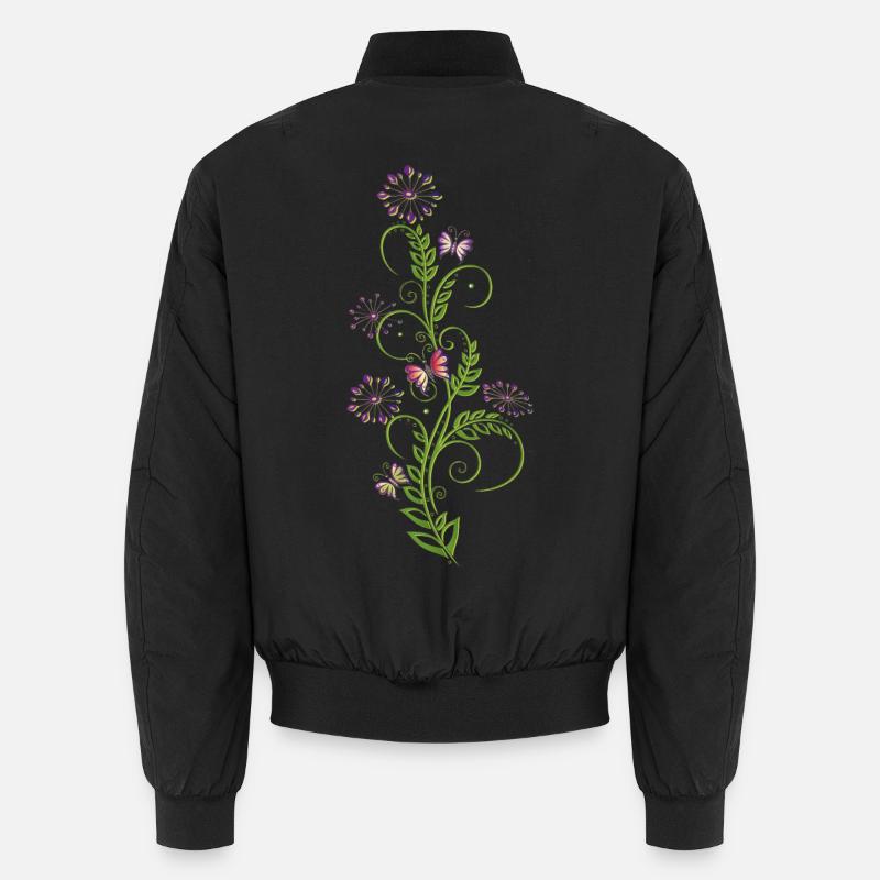 Vrille avec des fleurs, des feuilles et des papillons Bomber unisexe