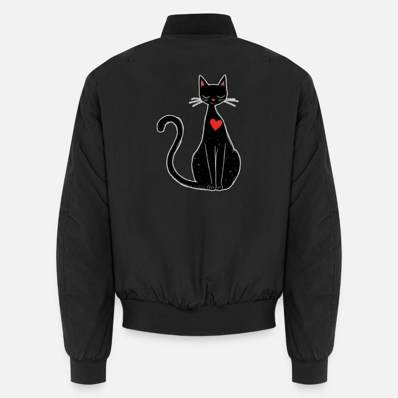 Schwarze Katze mit Herz – Magisch & Minimalistisch Unisex Bomberjacke