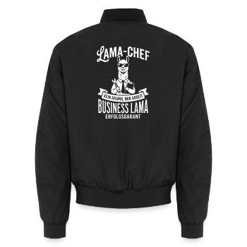 Business Lama: No drama just work - Unisex Bomber Jacket - black - Back - AI Model Male 185 light (185cm)