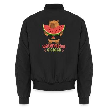 Watermelon O'Clock Cabybara - Unisex Bomber Jacket - black - Back - AI Model Male 185 light (185cm)