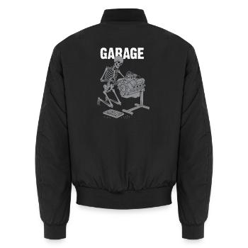 Skelettmechaniker in der Werkstatt - Unisex Bomberjacke - Schwarz - Hinten - AI Model Male 185 light (185cm)