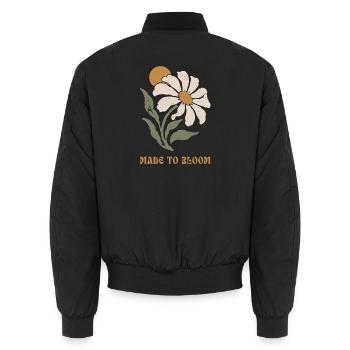 Bloom Daisy Botanischer Wappen - Unisex Bomberjacke - Schwarz - Hinten - AI Model Male 185 light (185cm)