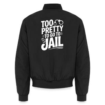 Zu hübsch, um ins Gefängnis zu gehen - Unisex Bomberjacke - Schwarz - Hinten - AI Model Male 185 light (185cm)