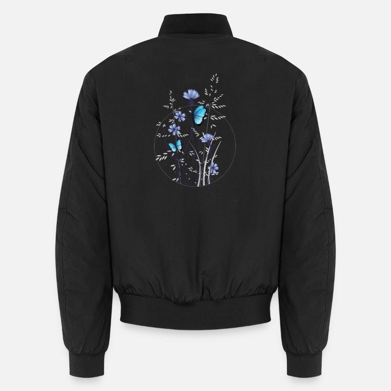 herbes délicates, bleuets et papillons - Bomber unisexe - noir