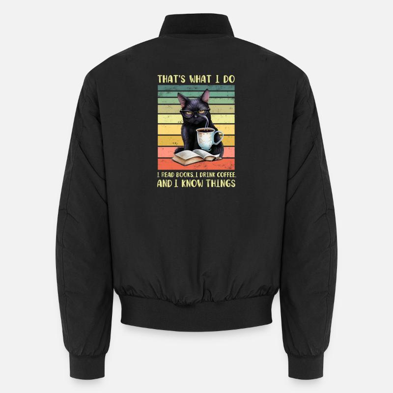 Schwarze Katze mit Kaffee und Buch Unisex Bomberjacke