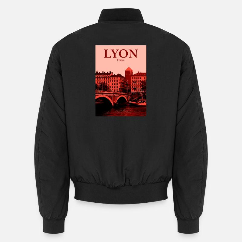 Lyon Skyline roter Overlay - Unisex Bomberjacke - Schwarz
