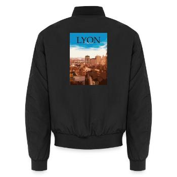 Lyon Stadtlandschaft Sonnenuntergang - Unisex Bomberjacke - Schwarz - Hinten - AI Model Male 185 light (185cm)