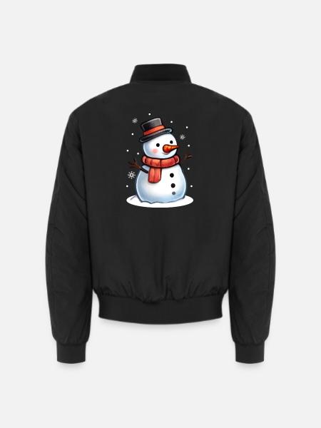 Fröhlicher Schneemann mit rotem Schal und Zylinder - Unisex Bomberjacke - Schwarz