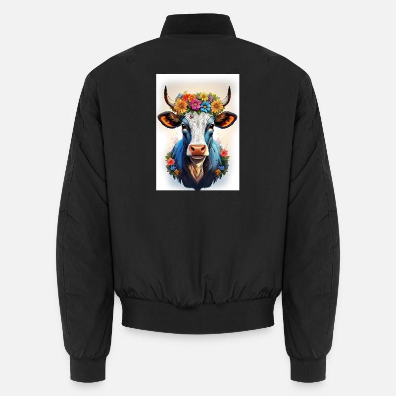 Kuh mit Blumenkranz - Unisex Bomberjacke - Schwarz