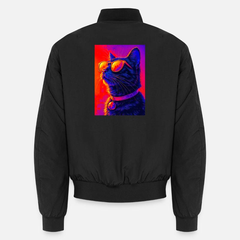Vibrant Neon Cat with Sunglasses - Unisex Bomber Jacket - black
