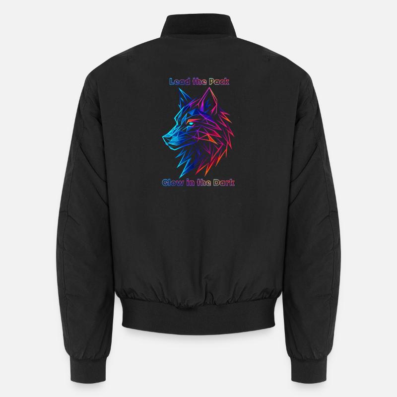 Neon Geometric Wolf Illustration - Unisex Bomber Jacket - black