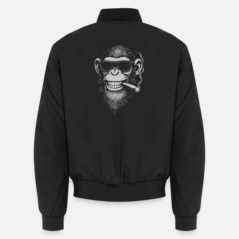 Lächelnder Affe mit Sonnenbrille Raucht eine Zigarre Unisex Bomberjacke