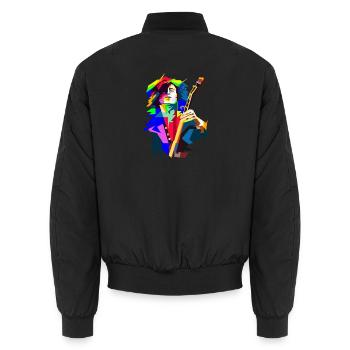 Rock'n'Roll-Gitarrist in Bühnen-Action-Pop-Kunst - Unisex Bomberjacke - Schwarz - Hinten - AI Model Male 185 light (185cm)