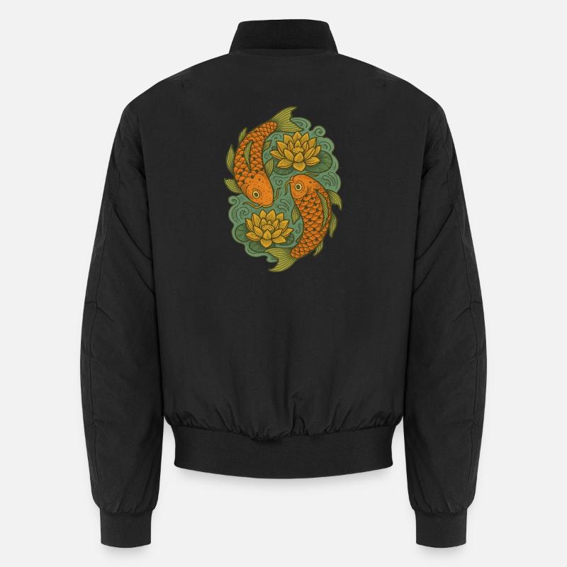 Koi and Lotus Circle Art - Unisex Bomber Jacket - black