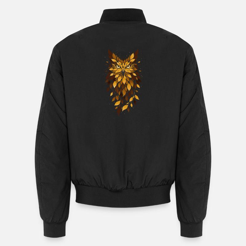 Golden Owl Leaf Pattern - Unisex Bomber Jacket - black