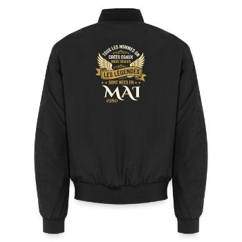 Anniversaire Mai 1980 - Bomber unisexe - noir - Dos - AI Model Male 185 light (185cm)