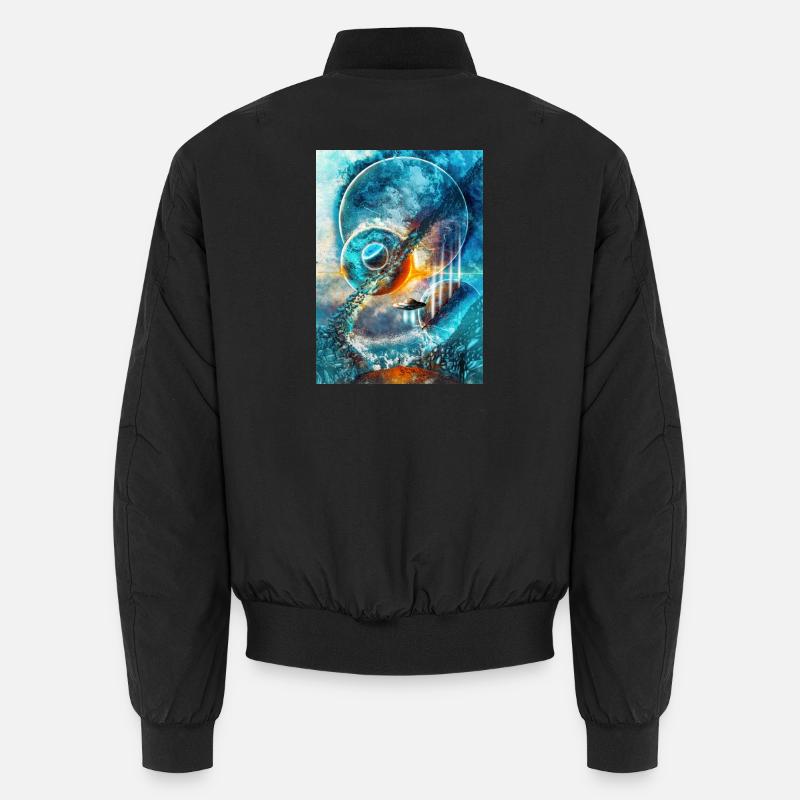 Blauer Weltraumring mit Feuer Unisex Bomberjacke