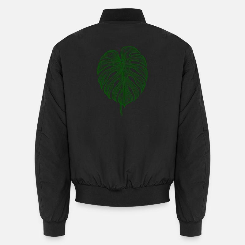 Monstera Leaf – Botanical Nature Motif - Unisex Bomber Jacket - black