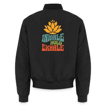 Namaste Lotus Flower Boho Vintage Yoga Meditation - Unisex Bomber Jacket - black - Back - AI Model Male 185 light (185cm)