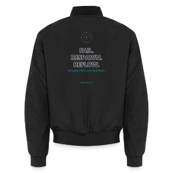 Fail. Respawn. Reflow. · helle Kleidung - Unisex Bomberjacke - Schwarz - Hinten - AI Model Male 185 light (185cm)