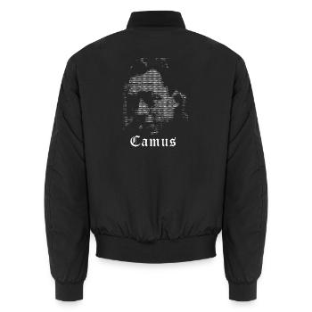 Albert Camus ASCII Kunstporträt - Unisex Bomberjacke - Schwarz - Hinten - AI Model Male 185 light (185cm)