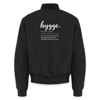 hygge - Definition - Dänemark - Denmark - Unisex Bomberjacke - Schwarz - Hinten - AI Model Male 185 light (185cm)
