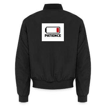 PATIENCE Battery Icon with Font - Unisex Bomber Jacket - black - Back - AI Model Male 185 light (185cm)