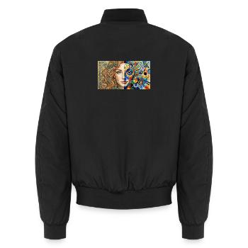 Dual Portrait: Nature Meets Abstract - Unisex Bomber Jacket - black - Back - AI Model Male 185 light (185cm)